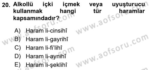 İslam İbadet Esasları Dersi 2021 - 2022 Yılı Yaz Okulu Sınav Soruları 20. Soru