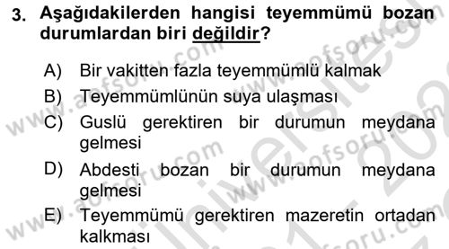 İslam İbadet Esasları Dersi 2021 - 2022 Yılı Yaz Okulu Sınav Soruları 3. Soru