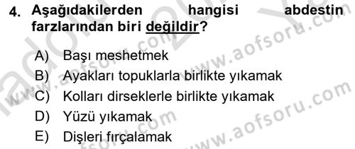 İslam İbadet Esasları Dersi 2021 - 2022 Yılı Yaz Okulu Sınav Soruları 4. Soru