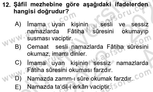 İslam İbadet Esasları Dersi 2022 - 2023 Yılı (Vize) Ara Sınavı 12. Soru