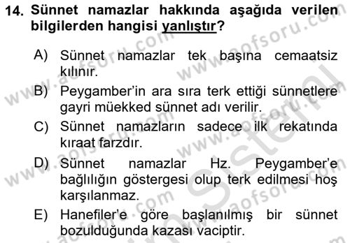 İslam İbadet Esasları Dersi 2022 - 2023 Yılı (Vize) Ara Sınav Soruları 14. Soru