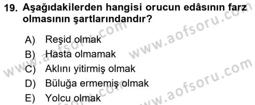 İslam İbadet Esasları Dersi 2022 - 2023 Yılı (Vize) Ara Sınav Soruları 19. Soru