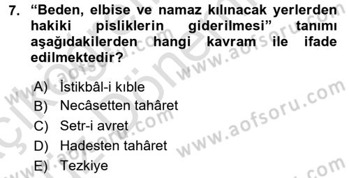 İslam İbadet Esasları Dersi 2022 - 2023 Yılı (Vize) Ara Sınav Soruları 7. Soru