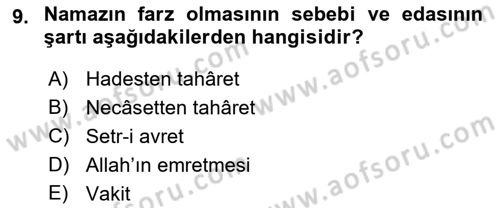 İslam İbadet Esasları Dersi 2022 - 2023 Yılı (Vize) Ara Sınav Soruları 9. Soru