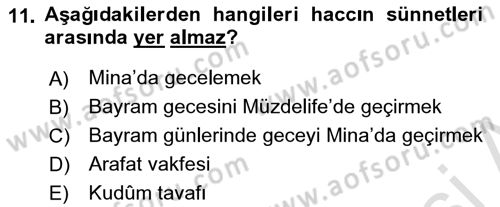 İslam İbadet Esasları Dersi 2022 - 2023 Yılı (Final) Dönem Sonu Sınavı 11. Soru