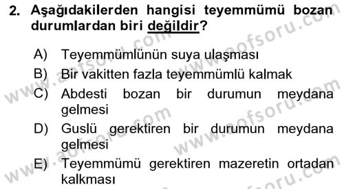 İslam İbadet Esasları Dersi 2022 - 2023 Yılı (Final) Dönem Sonu Sınavı 2. Soru