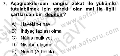 İslam İbadet Esasları Dersi 2022 - 2023 Yılı (Final) Dönem Sonu Sınavı 7. Soru