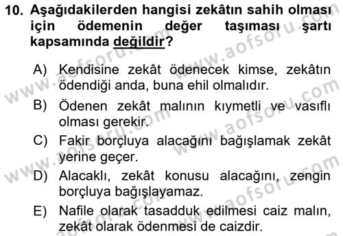 İslam İbadet Esasları Dersi 2022 - 2023 Yılı Yaz Okulu Sınav Soruları 10. Soru