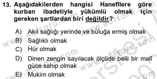 İslam İbadet Esasları Dersi 2022 - 2023 Yılı Yaz Okulu Sınav Soruları 13. Soru