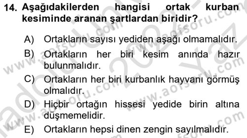 İslam İbadet Esasları Dersi 2022 - 2023 Yılı Yaz Okulu Sınav Soruları 14. Soru