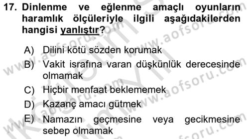 İslam İbadet Esasları Dersi 2022 - 2023 Yılı Yaz Okulu Sınav Soruları 17. Soru