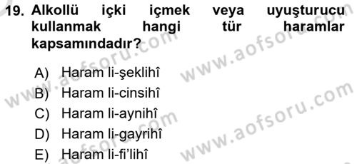 İslam İbadet Esasları Dersi 2022 - 2023 Yılı Yaz Okulu Sınav Soruları 19. Soru