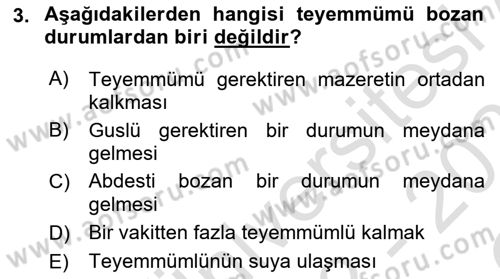 İslam İbadet Esasları Dersi 2022 - 2023 Yılı Yaz Okulu Sınav Soruları 3. Soru