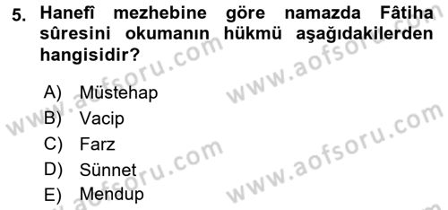 İslam İbadet Esasları Dersi 2022 - 2023 Yılı Yaz Okulu Sınav Soruları 5. Soru