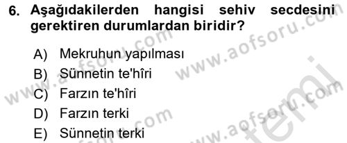 İslam İbadet Esasları Dersi 2022 - 2023 Yılı Yaz Okulu Sınav Soruları 6. Soru