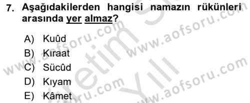 İslam İbadet Esasları Dersi 2022 - 2023 Yılı Yaz Okulu Sınav Soruları 7. Soru