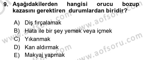 İslam İbadet Esasları Dersi 2022 - 2023 Yılı Yaz Okulu Sınav Soruları 9. Soru