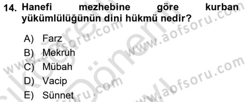 İslam İbadet Esasları Dersi 2023 - 2024 Yılı (Final) Dönem Sonu Sınav Soruları 14. Soru