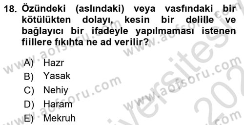 İslam İbadet Esasları Dersi 2023 - 2024 Yılı (Final) Dönem Sonu Sınav Soruları 18. Soru