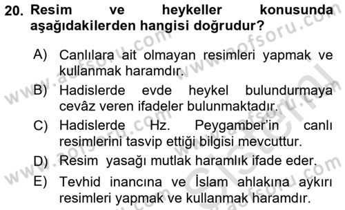 İslam İbadet Esasları Dersi 2023 - 2024 Yılı (Final) Dönem Sonu Sınav Soruları 20. Soru