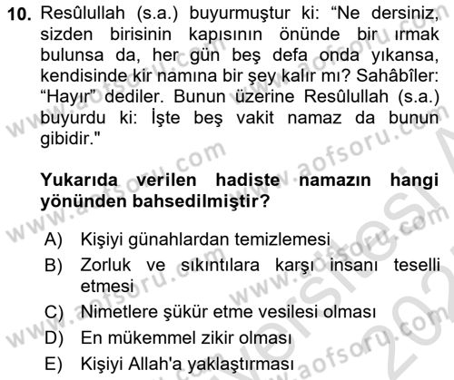 İslam İbadet Esasları Dersi Ara Sınavı Deneme Sınav Soruları 10. Soru