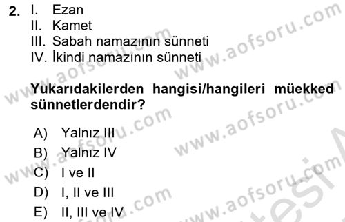 İslam İbadet Esasları Dersi Ara Sınavı Deneme Sınav Soruları 2. Soru