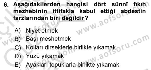 İslam İbadet Esasları Dersi 2024 - 2025 Yılı (Vize) Ara Sınavı 6. Soru