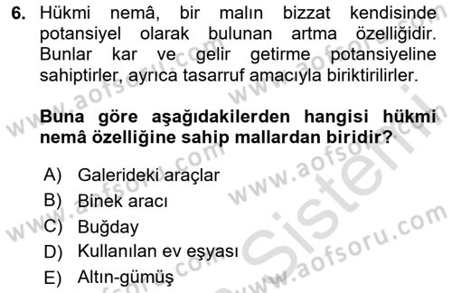 İslam İbadet Esasları Dersi 2024 - 2025 Yılı (Final) Dönem Sonu Sınav Soruları 6. Soru