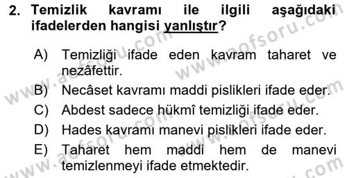 İslam İbadet Esasları Dersi 2024 - 2025 Yılı Yaz Okulu Sınav Soruları 2. Soru