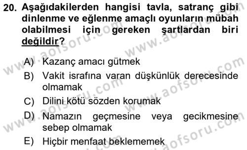 İslam İbadet Esasları Dersi 2024 - 2025 Yılı Yaz Okulu Sınav Soruları 20. Soru