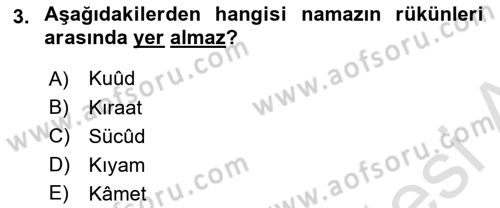 İslam İbadet Esasları Dersi 2024 - 2025 Yılı Yaz Okulu Sınav Soruları 3. Soru