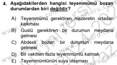 İslam İbadet Esasları Dersi 2024 - 2025 Yılı Yaz Okulu Sınav Soruları 4. Soru
