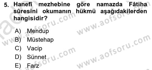 İslam İbadet Esasları Dersi 2024 - 2025 Yılı Yaz Okulu Sınav Soruları 5. Soru