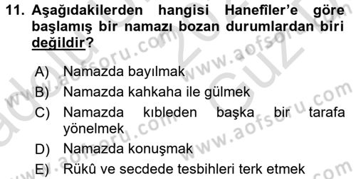 İslam İbadet Esasları Dersi 2025 - 2026 Yılı (Vize) Ara Sınav Soruları 11. Soru