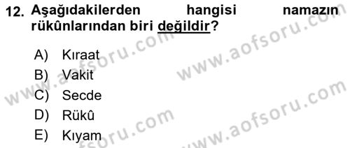 İslam İbadet Esasları Dersi 2025 - 2026 Yılı (Vize) Ara Sınav Soruları 12. Soru