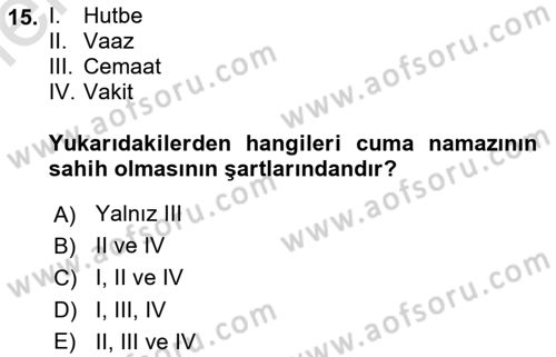 İslam İbadet Esasları Dersi 2025 - 2026 Yılı (Vize) Ara Sınav Soruları 15. Soru