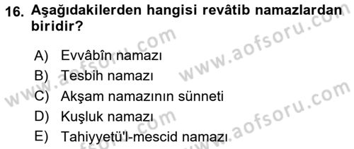 İslam İbadet Esasları Dersi 2025 - 2026 Yılı (Vize) Ara Sınav Soruları 16. Soru