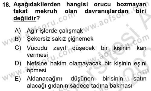 İslam İbadet Esasları Dersi 2025 - 2026 Yılı (Vize) Ara Sınav Soruları 18. Soru