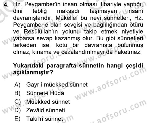 İslam İbadet Esasları Dersi 2025 - 2026 Yılı (Vize) Ara Sınav Soruları 4. Soru