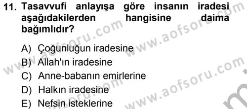 İslam Ahlak Esasları Dersi 2012 - 2013 Yılı (Vize) Ara Sınav Soruları 11. Soru