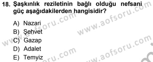 İslam Ahlak Esasları Dersi 2012 - 2013 Yılı (Vize) Ara Sınav Soruları 18. Soru