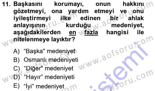 İslam Ahlak Esasları Dersi 2012 - 2013 Yılı (Final) Dönem Sonu Sınav Soruları 11. Soru