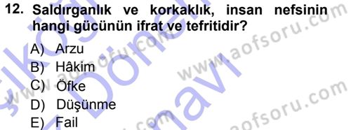 İslam Ahlak Esasları Dersi 2012 - 2013 Yılı (Final) Dönem Sonu Sınav Soruları 12. Soru