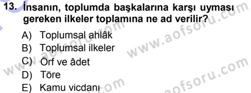 İslam Ahlak Esasları Dersi 2012 - 2013 Yılı (Final) Dönem Sonu Sınav Soruları 13. Soru