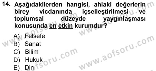 İslam Ahlak Esasları Dersi 2012 - 2013 Yılı (Final) Dönem Sonu Sınav Soruları 14. Soru