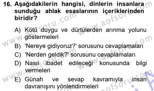 İslam Ahlak Esasları Dersi 2012 - 2013 Yılı (Final) Dönem Sonu Sınav Soruları 16. Soru