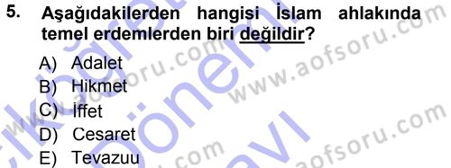 İslam Ahlak Esasları Dersi 2012 - 2013 Yılı (Final) Dönem Sonu Sınav Soruları 5. Soru