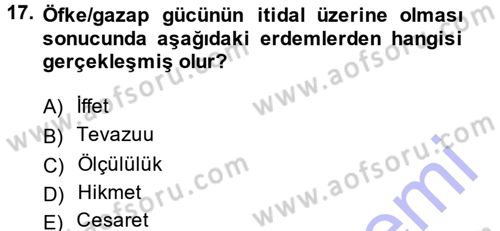 İslam Ahlak Esasları Dersi Ara Sınavı Deneme Sınav Soruları 17. Soru