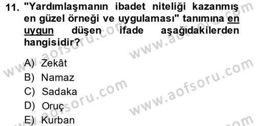 İslam Ahlak Esasları Dersi 2013 - 2014 Yılı (Final) Dönem Sonu Sınav Soruları 11. Soru