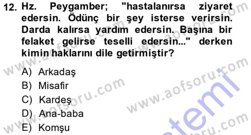 İslam Ahlak Esasları Dersi 2013 - 2014 Yılı (Final) Dönem Sonu Sınav Soruları 12. Soru